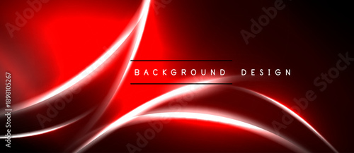 Abstract red background. Smooth lines create dynamic, glowing effect. Dark shades emphasize bright curves, modern design element.
