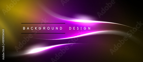 Abstract background features flowing purple, gold lines. Dark edges frame vibrant central design. Text reads background design.