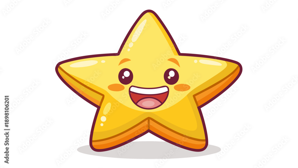 Fototapeta premium Very beautiful simple smiling star character illustration on a white background, created with minimal flat shapes for children fashion and playful bedtime t-shirt designs. 