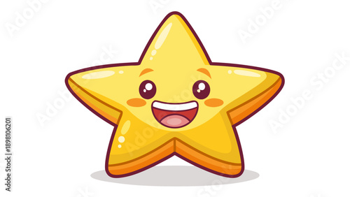 Very beautiful simple smiling star character illustration on a white background, created with minimal flat shapes for children fashion and playful bedtime t-shirt designs.
