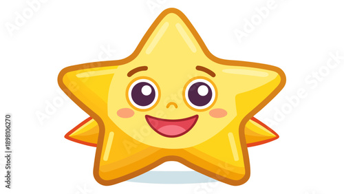 Very beautiful simple smiling star character illustration on a white background, created with minimal flat shapes for children fashion and playful bedtime t-shirt designs.
