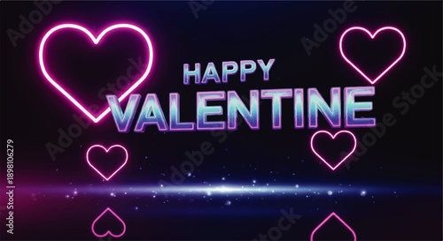 Happy Valentine's Day neon heart glowing lights romantic celebration greeting