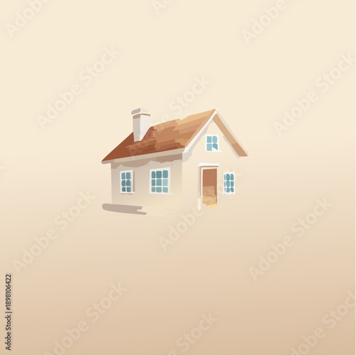 Charming watercolor illustration of a quaint detached family home, evoking feelings of comfort, warmth, and peaceful living in a serene domestic setting