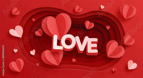 Beautiful Red Paper Hearts Spell Out the Word LOVE, Creating a Romantic Backdrop for Valentine's Day or Any Celebration of Affection