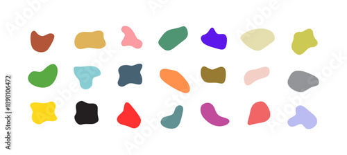 Organic shape round form set. Colorful doodle abstract liquid blob, wavy different form. Soft round oval pattern background. Vector illustration