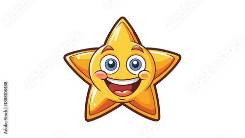 Very beautiful simple smiling star character illustration on a white background, created with minimal flat shapes for children fashion and playful bedtime t-shirt designs.
