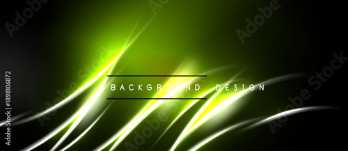 Abstract neon lines, vibrant green glow, dark background. Modern design element for digital projects, presentations. Smooth curves create dynamic visual effect.