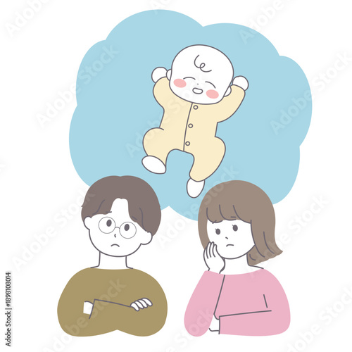 妊活に悩む夫婦｜赤ちゃんのイメージと不安げな夫婦