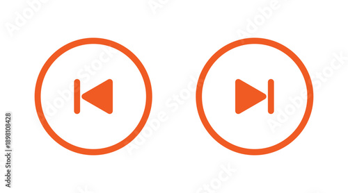 Outline previous and next track buttons, media player controls for navigation, isolated on a transparent background, representing sequential content movement.