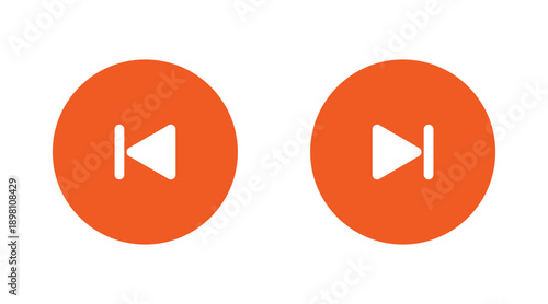 Solid orange previous and next track buttons, media player controls for navigation, isolated on a transparent background, representing sequential content movement.