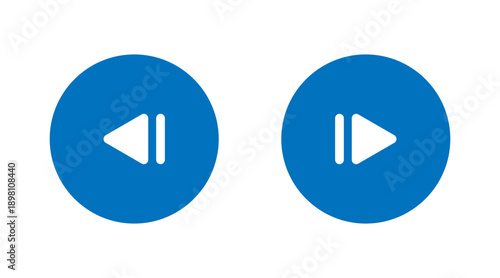 Solid blue circular media player icons for previous track and play/pause functions, ideal for modern digital interfaces and application development.