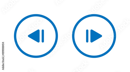 Blue outlined circular media player icons for previous track and play/pause functions, suitable for digital interface design and web applications.