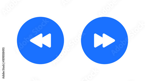 Solid blue circular media player icons for fast backward and fast forward functions, ideal for modern digital interfaces and application development.