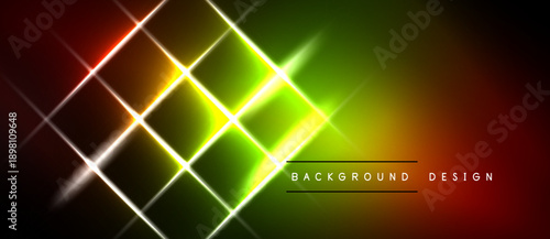 Vibrant neon grid pattern. Bright colors blend, creating dynamic visual effect. Dark background emphasizes glowing lines.