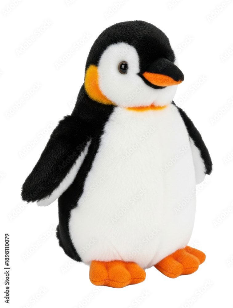 Fototapeta premium Cute penguin plush toy indoor setting adorable stuffed animal isolated on transparent background