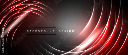 Dark background features swirling red lines, creating dynamic abstract design. Subtle gradients enhance visual depth, modern aesthetic.