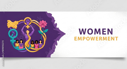 Women empowerment concept with colorful illustration and text on white background