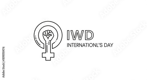 International women's day logo with raised fist and female symbol