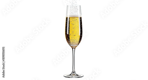 Champagne flute filled with sparkling wine and bubbles