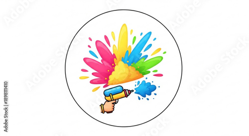 Vibrant paint splatter with spray can in hand colorful artistic design element