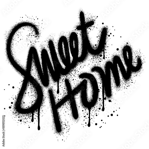 graffiti Sweet home text sprayed in black on white.