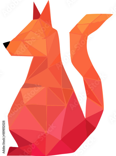 cute low poly orange fox sitting vector illustration
