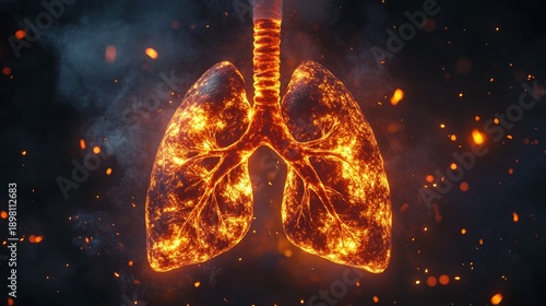 Illuminated Image of Damaged Lungs With Fire-Like Effect Highlighting Respiratory Health Concept