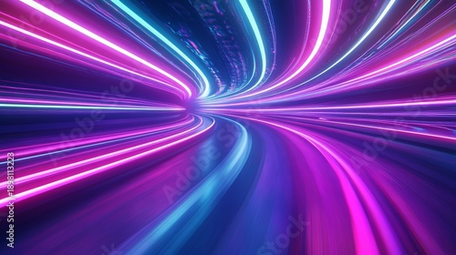 Neon Light Trails in a Futuristic Tunnel With Vibrant Colors and Dynamic Motion Effect
