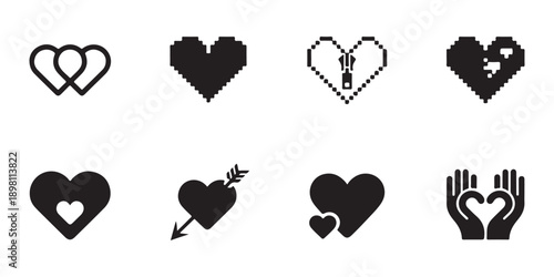 Heart shape vector icon set for valentines day love and romantic design symbol collection