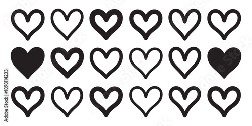 Clean vector heart silhouettes collection for modern web icons and romantic greeting card decorations