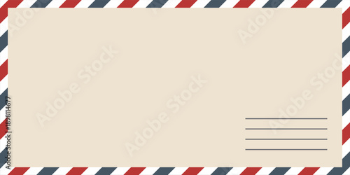 Air mail letter. Post stamp. Airmail frame postcard. Blue red stripes pattern.eps,10