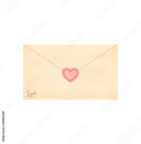 Watercolor Envelope with Wax Seal. Watercolor Envelope with Heart Illustration