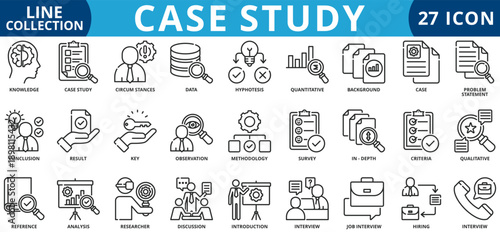 Case study icon set outline style icon set collection vector illustration