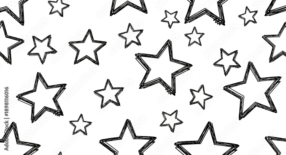 Obraz premium Artistic Sketch of Stars, Creative Design, Digital Art, Black and White, Cozy Atmosphere, Abstract View, Imagination and Dreams