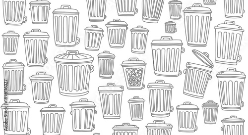 Creative Illustration of Various Trash Cans, Waste Management Concept, Urban Environment, Digital Artwork, Vibrant Style