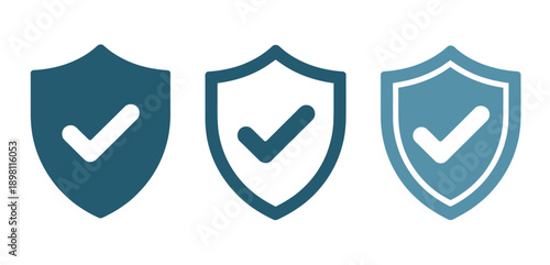 Security Shield Check Mark icon, vector illustration of verified protection, shield with tick symbol, clean minimalist design, isolated on white background, ideal for user interfaces, mobile apps, web