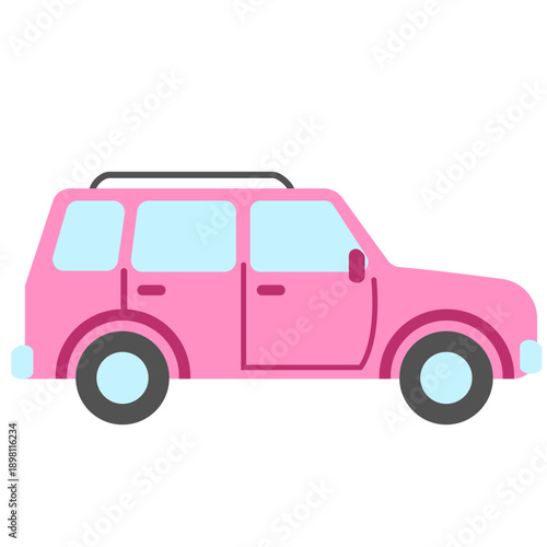 Pink SUV side view great for adventure themes, gender-inclusive play, and kid-friendly digital illustration projects.