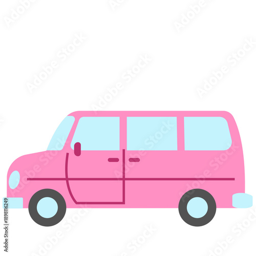 Pink minivan side view ideal for family travel themes, scrapbooks, and imaginative children’s digital content.