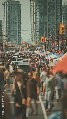 Wallpaper Mural Busy City Street Market with Crowds and Tall Buildings Torontodigital.ca