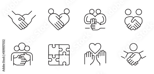 Heart and hand icons symbolizing love, care, partnership, and human connection for community and support