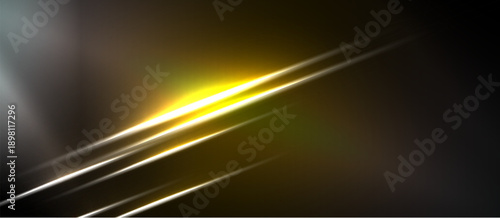 Abstract design features bright diagonal lines against dark background. Golden glow emphasizes dynamic energy, modern aesthetic.
