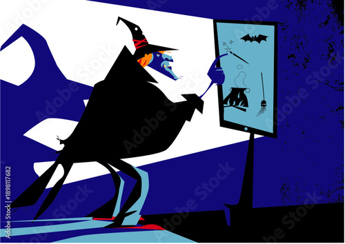 modern witch select app on a monitor, vector illustration