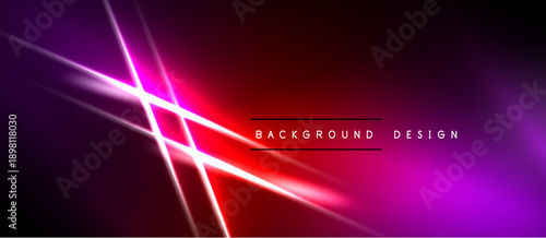 Abstract neon lights create dynamic gradient background. Vivid magenta, red hues dominate design, offering modern aesthetic.