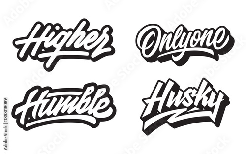 Urban Streetwear Lettering Set, Script Hand Drawn Typography Collection for T-shirt Design and Stickers