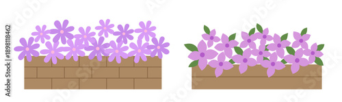 Simple flower bed with brick wall vector clipart set.
Cute spring flowers in wooden fence illustration.
Spring flower garden border.svg.