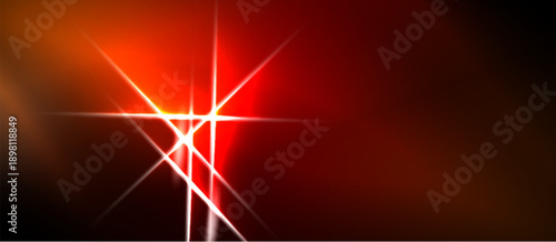 Bright red flare dominates image. Lines radiate from central point, creating dynamic visual effect. Dark background contrasts vivid light.