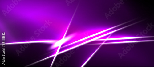 Abstract purple lines intersect, creating bright energy effect. Dark background emphasizes glowing streaks, modern design.