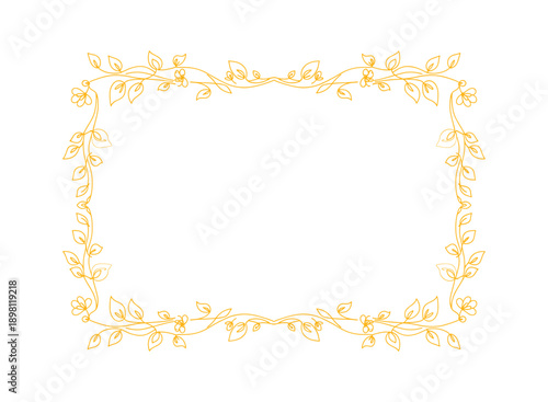 Elegant ornamental rectangular border frame with hand drawn delicate leaf and vine elements vector illustration