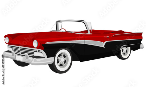 Vintage 1950s Classic Convertible Car Vector Illustration in Red and Black