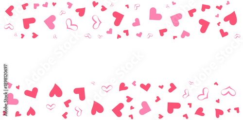 Pink and red hearts float in air with decorative shapes around them.